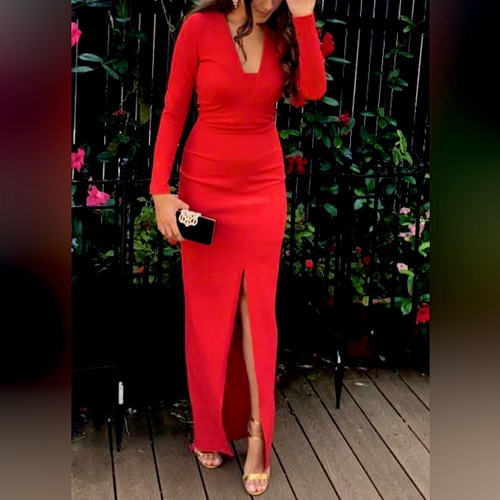 Elegant Red Long Sleeve Dress